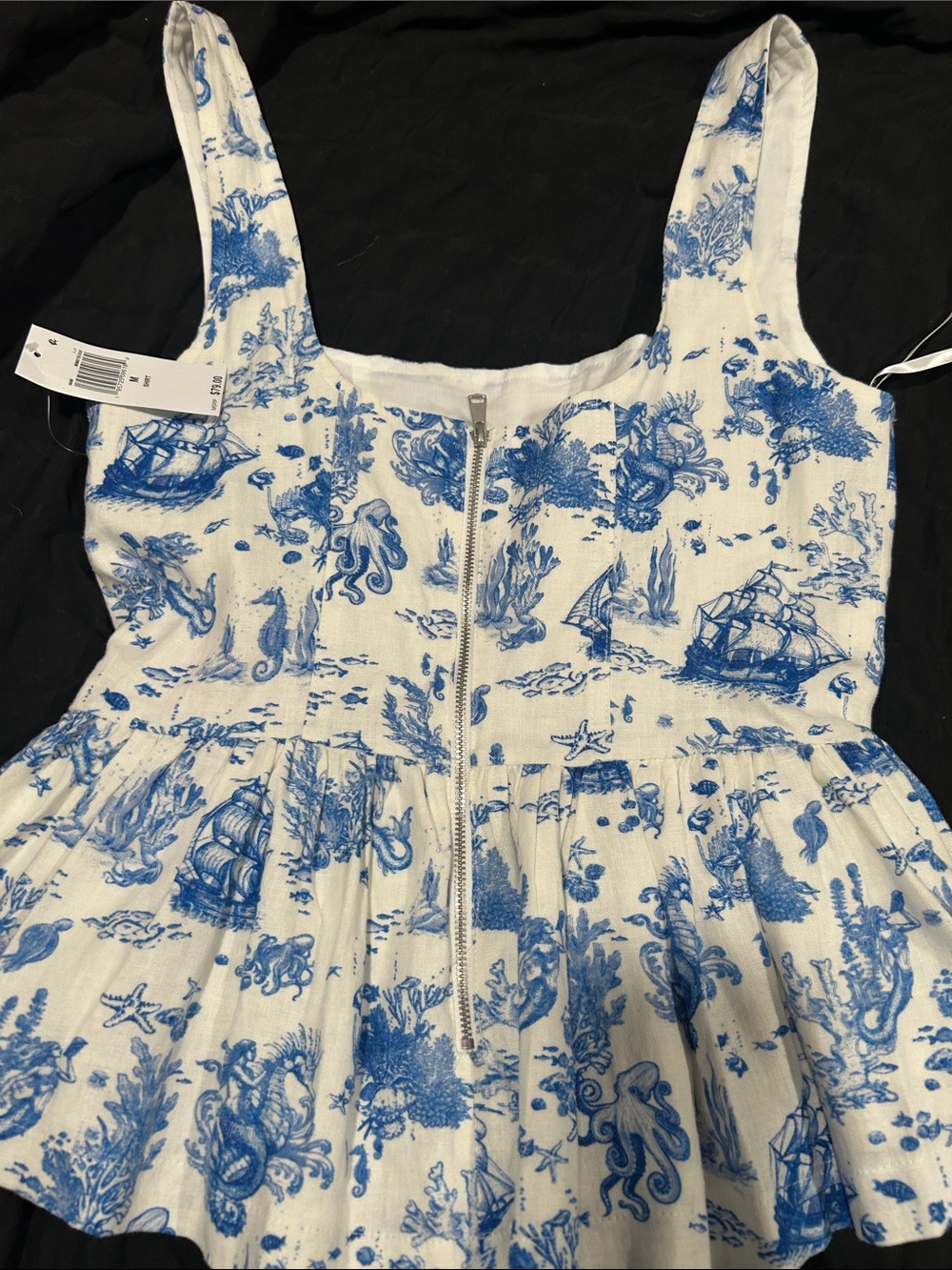 Avec Les Filles Blue and White Nautical Print Peplum Camisole - Picture 6 of 6